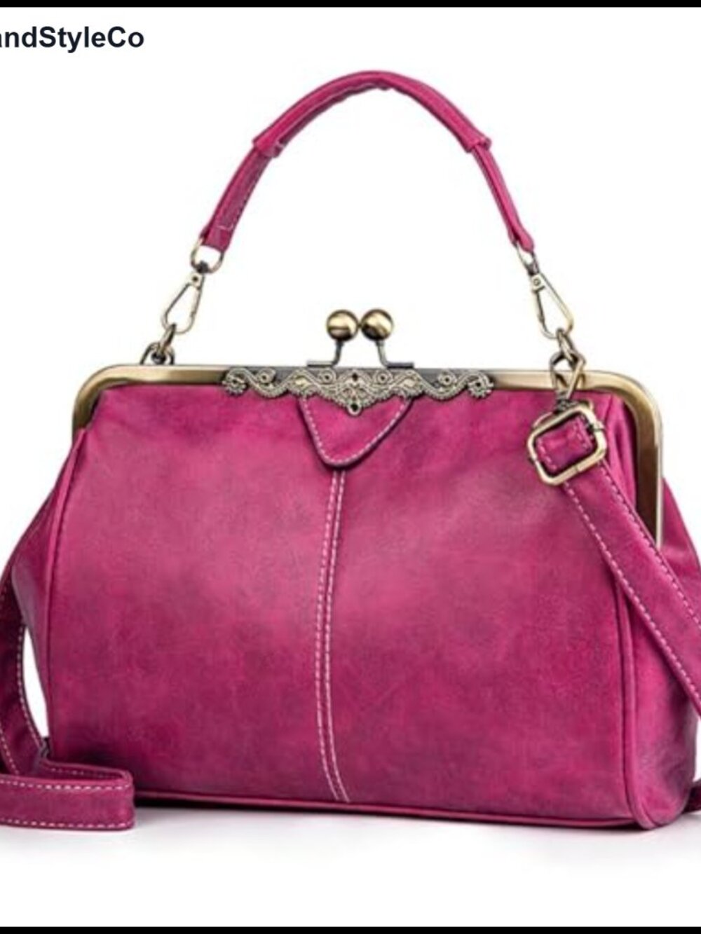 Women's Leather Satchel Bag with Kiss Lock Top Handle Crossbody Purse